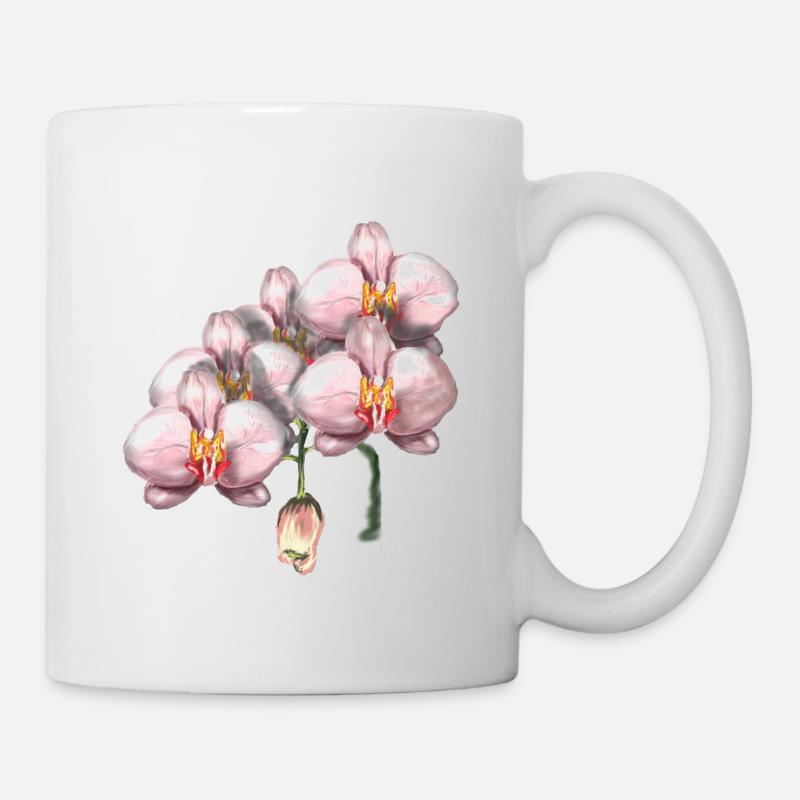 Rosa Orchideenblüten Illustration - Tasse - Weiß