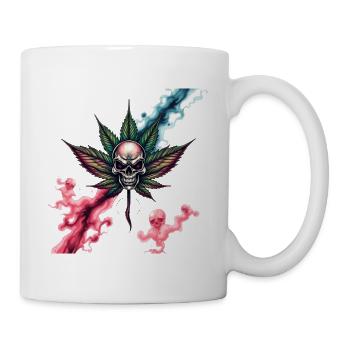 Crâne avec feuille de cannabis colorée - Mug blanc - blanc - Droite