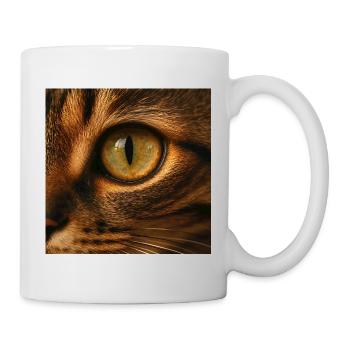 Tier - Katze, Nahaufnahme des Auges - Tasse - Weiß - Rechts