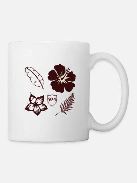 Hibiscus Rétro 974 et Feuillage - Mug blanc - blanc