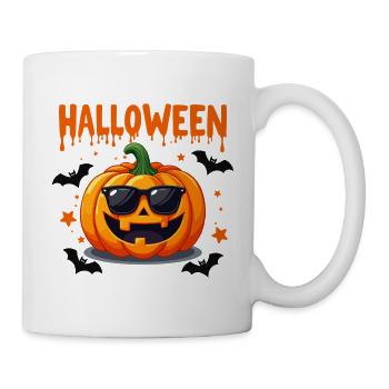 Halloween Kürbis mit Sonnenbrille - Tasse - Weiß - Rechts