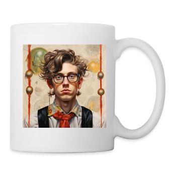 Young man in vintage style glasses tangled hair - Mug - white - Right