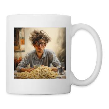 Young man tangled hair with spaghetti mountain glasses - Mug - white - Right