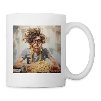 Young Man Noodle Chaos Portrait with Spaghetti - Mug - white - Right