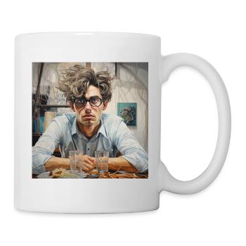 Artist portrait in the chaos studio Brille wirr - Mug - white - Right