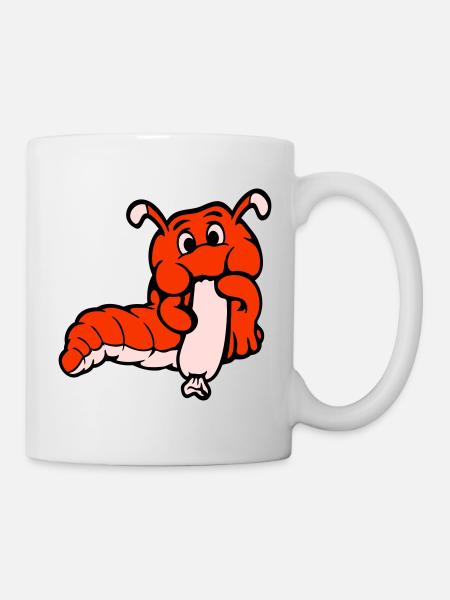 Raupe Wurm Glücklich Isst Wurst Würstchen Hot Dog - Tasse - Weiß