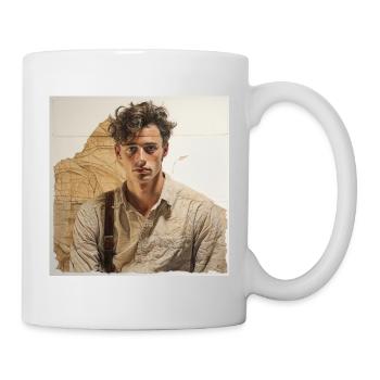 Beige portrait with leather straps - Mug - white - Right