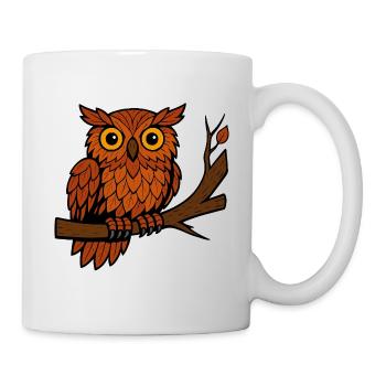 Comic Eule Herbst Wald Laub Blätter Ast Baum Feder - Tasse - Weiß - Rechts