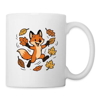 Fuchs Herbst Wald Laub Blätter Wind Freude Spiel - Tasse - Weiß - Rechts