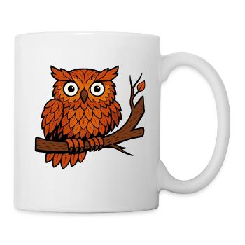 Bande dessinée hibou automne forêt feuillage feuilles branche arbre chasseur - Mug blanc - blanc - Droite