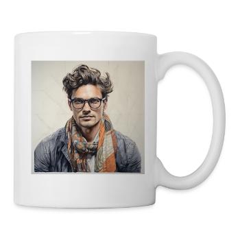 Porträt mit farbigem Schal - Tasse - Weiß - Rechts