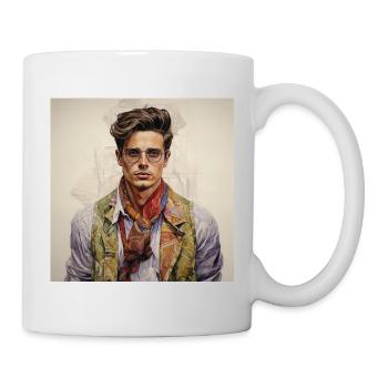 Vintage Glam Mann mit Seidenschal - Tasse - Weiß - Rechts