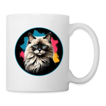 Katzenporträt Neon Spritzer im Kreis - Tasse - Weiß - Rechts
