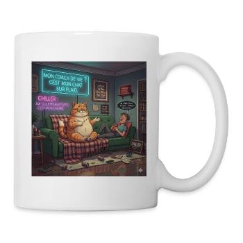 Chill Katze Auf Neon Plaid - Tasse - Weiß - Rechts