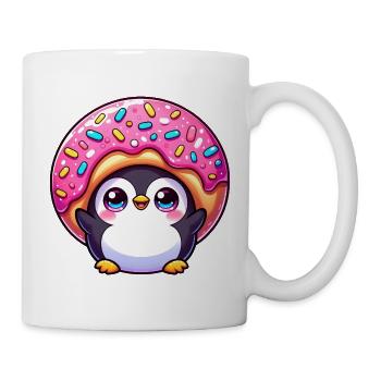 Lustiger Pinguin mit Donut Süßigkeit Nachtisch - Tasse - Weiß - Rechts