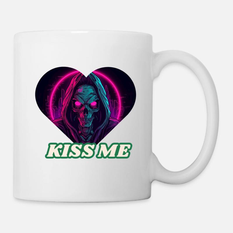 Kiss Me Neon Skeleton - Mug - white