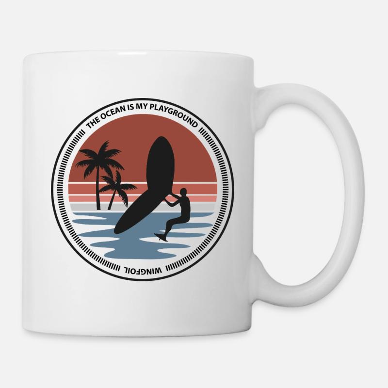 Wingsurfer au coucher du soleil sur la plage de palmiers - Mug blanc - blanc