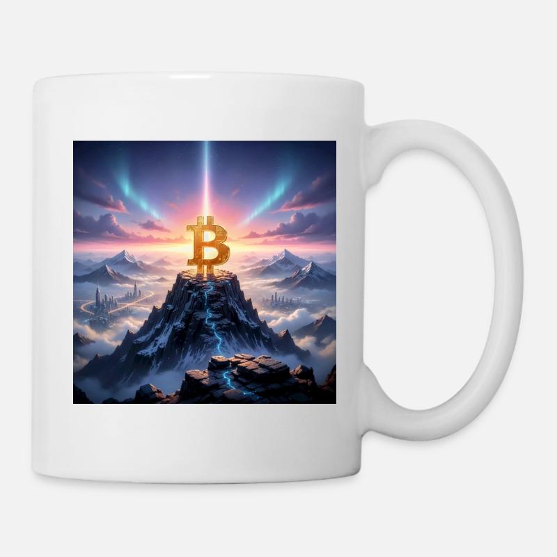 Bitcoin Gipfellicht über Bergkette - Tasse - Weiß