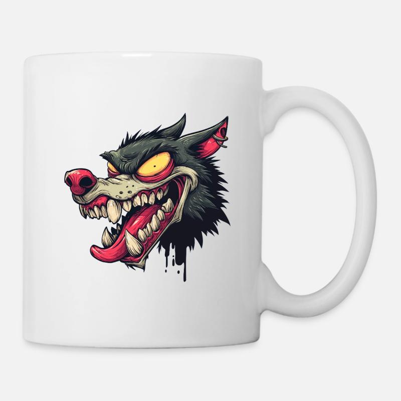 Graffiti féroce tête de loup - Mug blanc - blanc