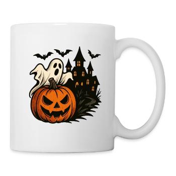 Halloween Kürbis Geisterhaus Szene - Tasse - Weiß - Rechts