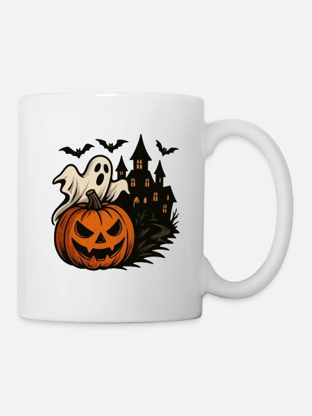 Citrouille d’Halloween, Scène de maison hantée - Mug blanc - blanc