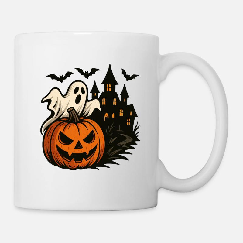 Citrouille d’Halloween, Scène de maison hantée - Mug blanc - blanc