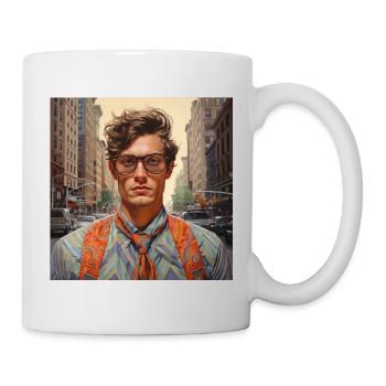 Urban style portrait with eyeglasses - Mug - white - Right