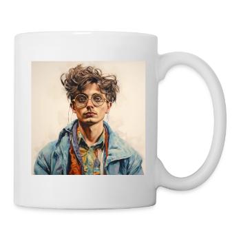 Watercolor Portrait Glasses Jacket - Mug - white - Right