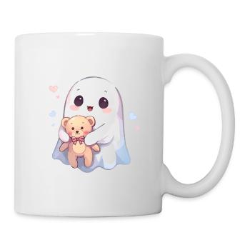 Kawaii Ghost with Teddy Bear and Hearts - Mug - white - Right