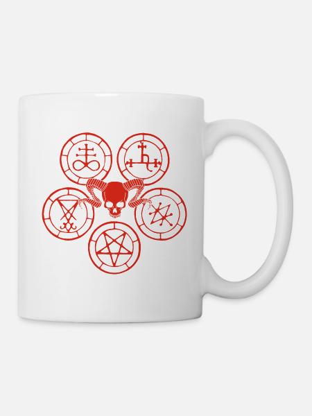Roter Dämonenschädel und esoterische Symbole - Tasse - Weiß