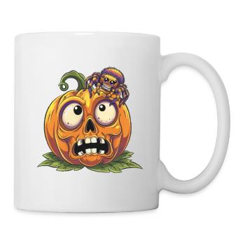 Lustige Überraschung Kürbis und Halloween Spinne - Tasse - Weiß - Rechts