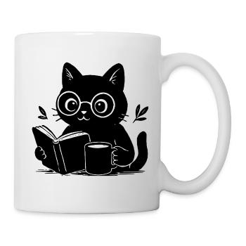 Book Cat Coffee Lover Book Reading Cat - Mug - white - Right