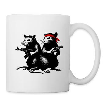 Ratten mit Bandana und Gewehr - Tasse - Weiß - Rechts