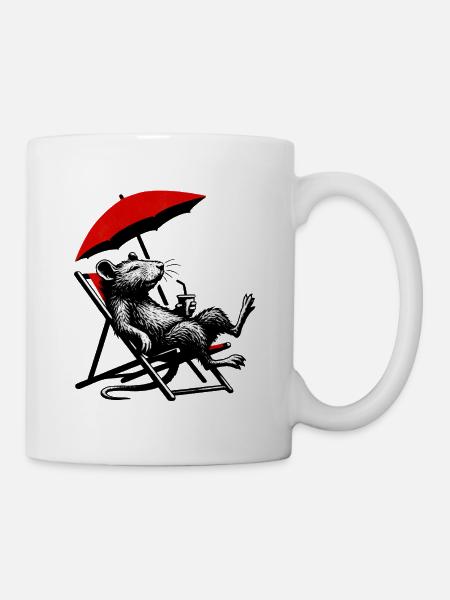 Ratte am Strand mit Cocktail - Tasse - Weiß