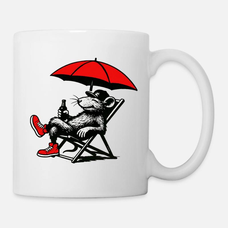 Ratte mit Sonnenschirm Relax - Tasse - Weiß