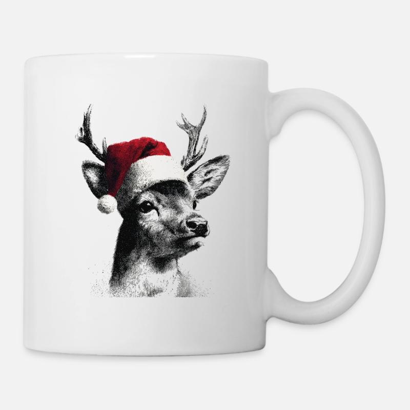 Rentier mit Santa Hut im Punktstil - Tasse - Weiß