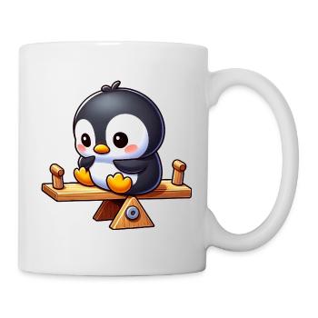 Süßer Pinguin auf der Wippe im Spielplatz Cartoon - Tasse - Weiß - Rechts