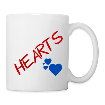 Blaue Herzen und rote Buchstaben - Tasse - Weiß - Rechts