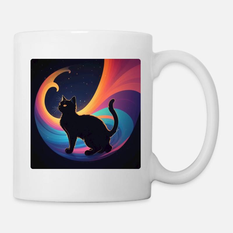 Chat noir devant les couleurs de l’arc-en-ciel - Mug blanc - blanc