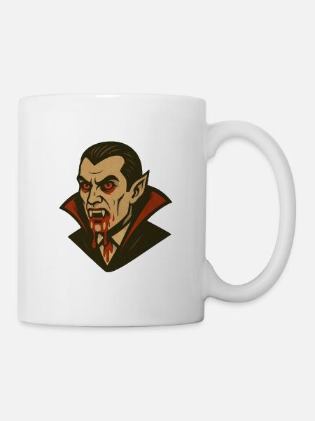 Vampir Dracula Illustration Retro-Stil Halloween - Tasse - Weiß