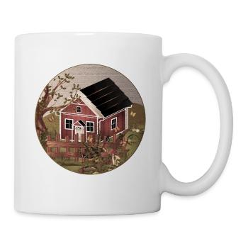 Small red house in the garden in oil painting style - Mug - white - Right