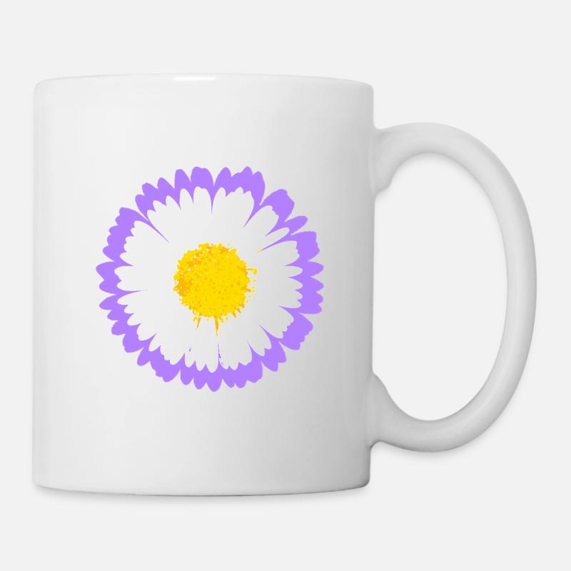 Marguerite violette fleurie avec noyau jaune - Mug blanc - blanc