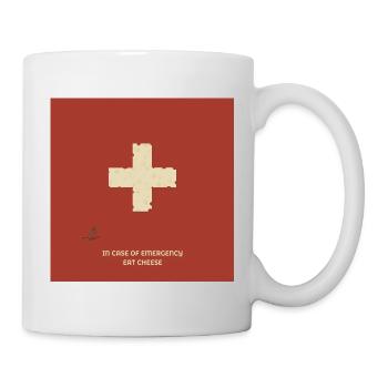 In Case of Emergency Eat Cheese – Lustiges Design - Tasse - Weiß - Rechts