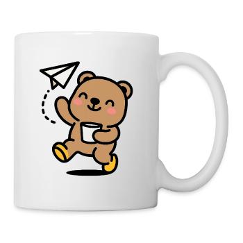 Happy teddy bear with paper airplane - Mug - white - Right
