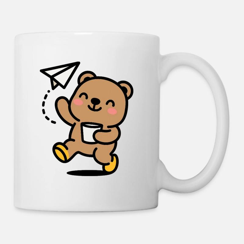 Glücklicher Teddybär mit Papierflieger - Tasse - Weiß