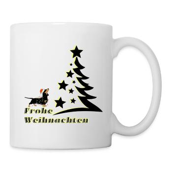 Frohe Weihnachten Dackel schaut den Christbaum an - Tasse - Weiß - Rechts