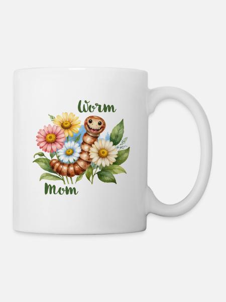 Worm Mom – Ver de terre en fleurs, aquarelle - Mug blanc - blanc