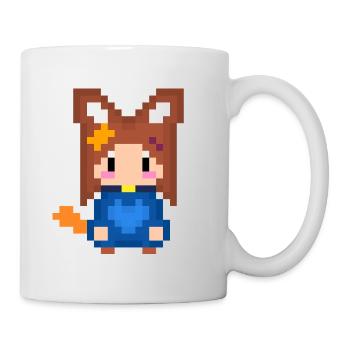 Pixel Kitsune Fuchs Mädchen in Blauer Hoodie - Tasse - Weiß - Rechts