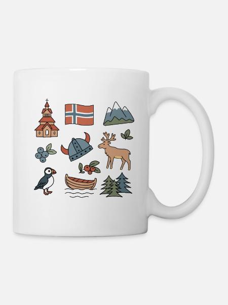 Norwegian Nature & Nordic Symbols - Mug - white