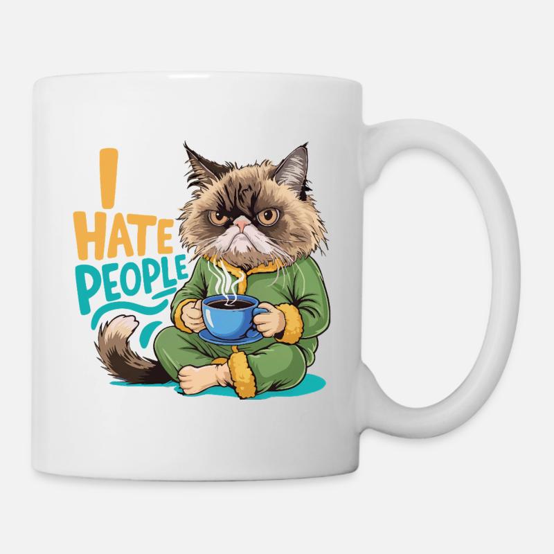 Chat Café Matin Grouch Drôle Introverti - Mug blanc - blanc